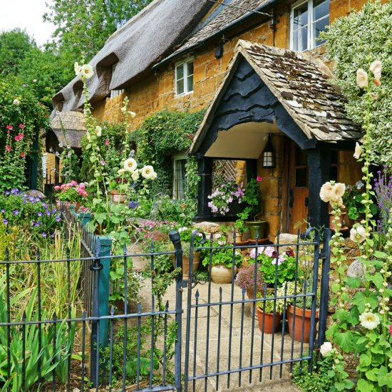 A cottage garden beautifully kept in the village of Ilmington, Warwickshire, England, UK